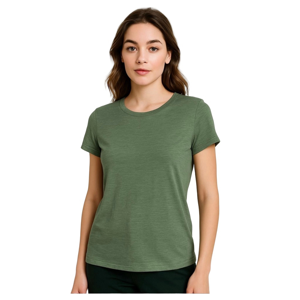 ST. Tropez West women basic t-shirt khaki olive cotton blend Sz XS